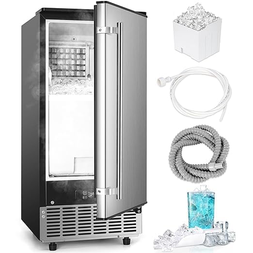 Commercial Under Counter Ice Maker Machine, 80Lbs/Day with 24lbs Storage, Built-in Freestanding Ice Maker, Auto-Cleaning, 24H Timer, for Commercial & Home Use. (Stainless Steel)