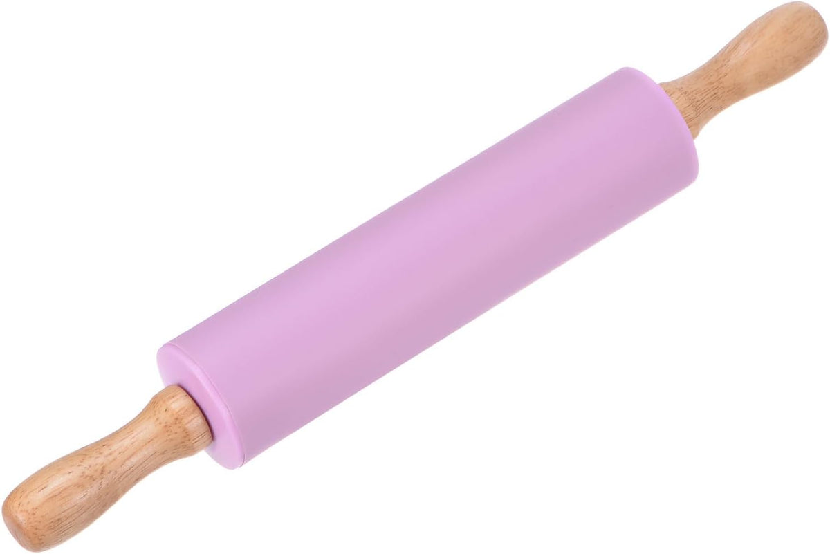 HARFINGTON Silicone Rolling Pins for Baking 12.2 Inch Non-Stick Silicone Surface Wooden Handle Rolling Pin Small Roller Playdough Rolling Pins for Fondant Kitchen Dough Pizza, Purple
