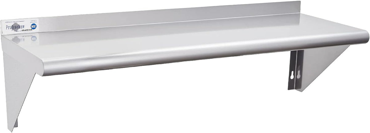 Profeeshaw NSF Stainless Steel Shelf 12” x 48”, 280 lb Commercial Shelves Wall Mounted Metal Shelving with Backsplash and 2 Brackets for Restaurant, Bar, Utility Room, Kitchen and Garage