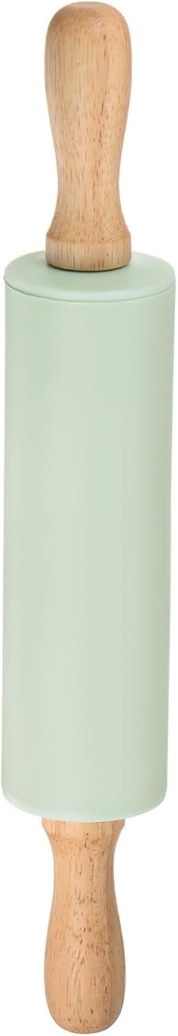 HARFINGTON Silicone Rolling Pins for Baking 12 Inch Wooden Handle Non Stick Rolling Pin Small Roller Playdough Rolling Pins for Dough Pizza Pastry Fondant Kitchen, Light Green