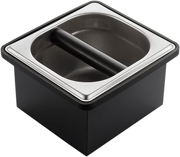 Coffee Knock Box, Stainless Steel Dump Bin Espresso Knock Box for Coffee Grounds with Removable Non-Slip Base Shock-Absorbent for Knocking Portafilter Filter Grinds (S)