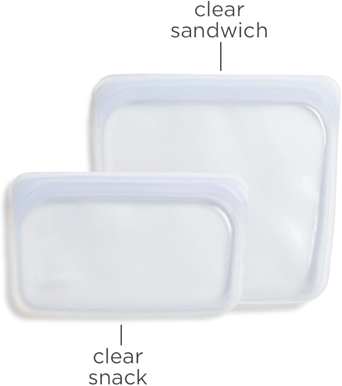 Stasher Premium Silicone Reusable Food Storage Bags, 2-Pack, Clear, Multi-Use Food Storage Bags, Lunch Bag, Travel Containers, BPA Free, Leak-free, Dishwasher-Safe, Eco-friendly