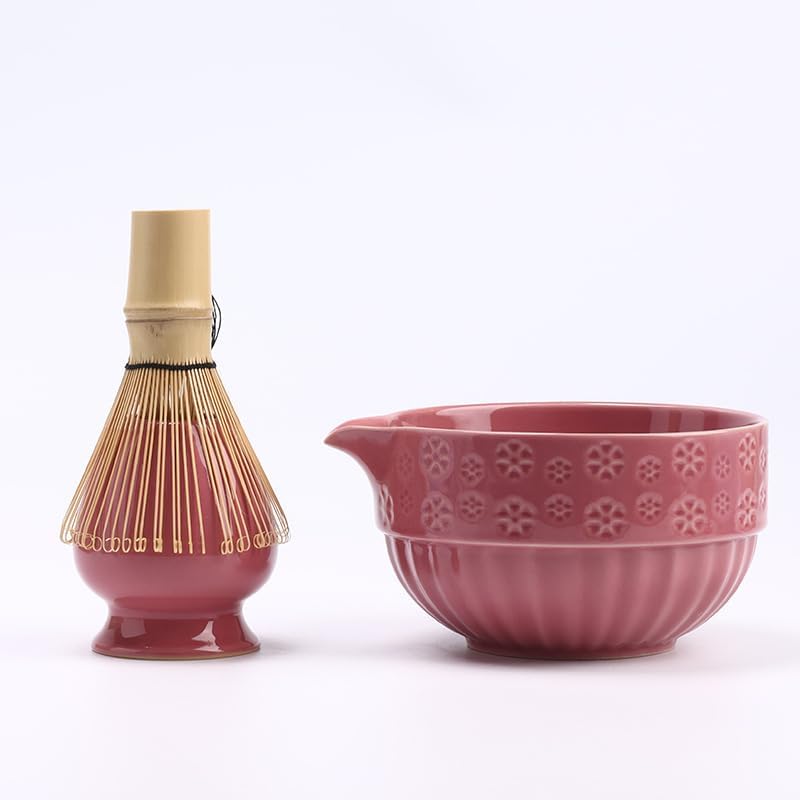 Matcha Whisk Set Pink, Ceramic Matcha Set Includes Matcha Bowl, Bamboo Whisk, Whisk Holder, Scoop, Rest, Sifter and Tea Towel – Complete 7 PCS Matcha Kit for Matcha Lovers Gift