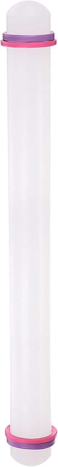HARFINGTON Fondant Rolling Pin 20 Inch x 1.38 Inch Adjustable Guide Rings Non-Stick PP Plastic Fondant Roller Dough Roller Kitchen Decorating Tools for Cookie Pastry Pizza Clay