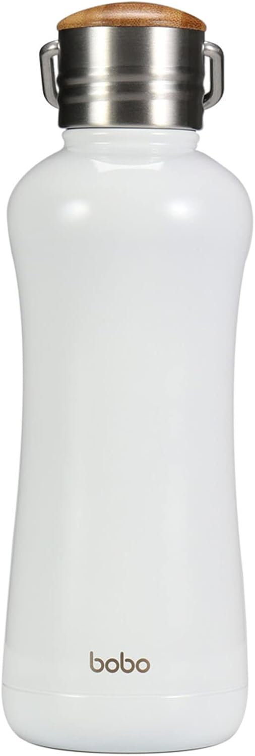YOHKOH Mini Insulated Water Bottle With Bamboo Lid - 11.8oz Small Vacuum Insulated Water Bottle for Women Kids, 12 Hrs Hot & 24 Hrs Cold Stainless Steel Thermos Leak-Proof BPA-Free (11.8oz,White)
