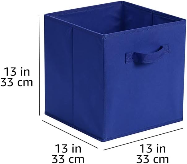 Amazon Basics Cube Organizer Storage Bins Handles, Collapsible Fabric, Pack of 6, 13"x13"x13", Navy