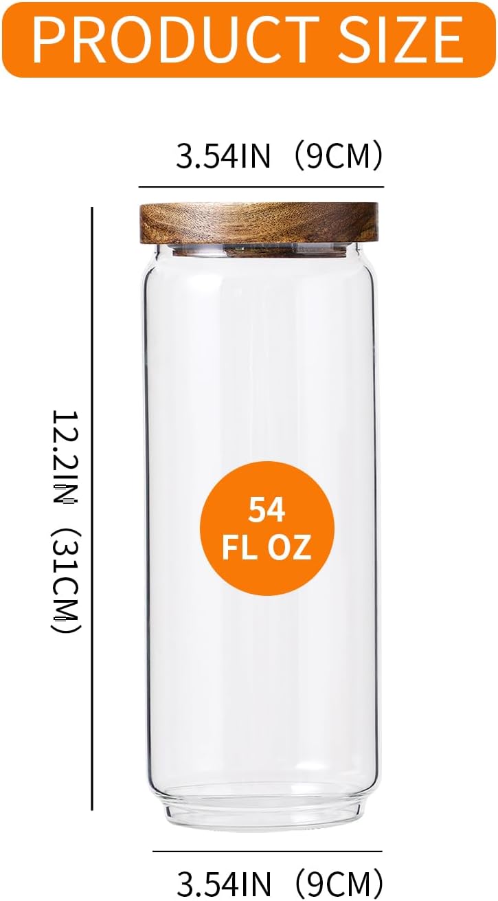 Glass Storage Containers Set of 3, 54 OZ High Borosilicate Glass Jars with Wooden Lids Kitchen Food Canisters s for Coffee Beans/Sugar/Noodles/Nuts/Cookies/Pasta