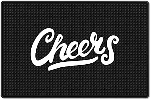 Premium Cheers Bar Mat for Home Bar - Large 18"x12" Rubber Bar Mats for Countertop - Non-Slip Bartender Mat - Drink Spill Mat for Bar Cart - Black Barmat for Cocktail Service