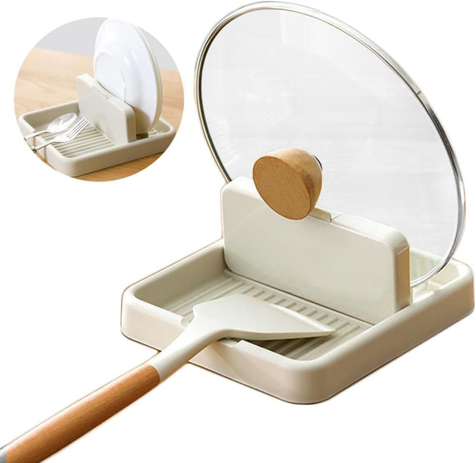 Spoon Rest with Pot Lid Holder for Stove Top, Utensil Rest & Spoon holder for Kitchen Counter, Stove Top, Heat Resistant Kitchen Utensil Holder for Spatulas Holder, Pot Lid, Tongs, Ladles