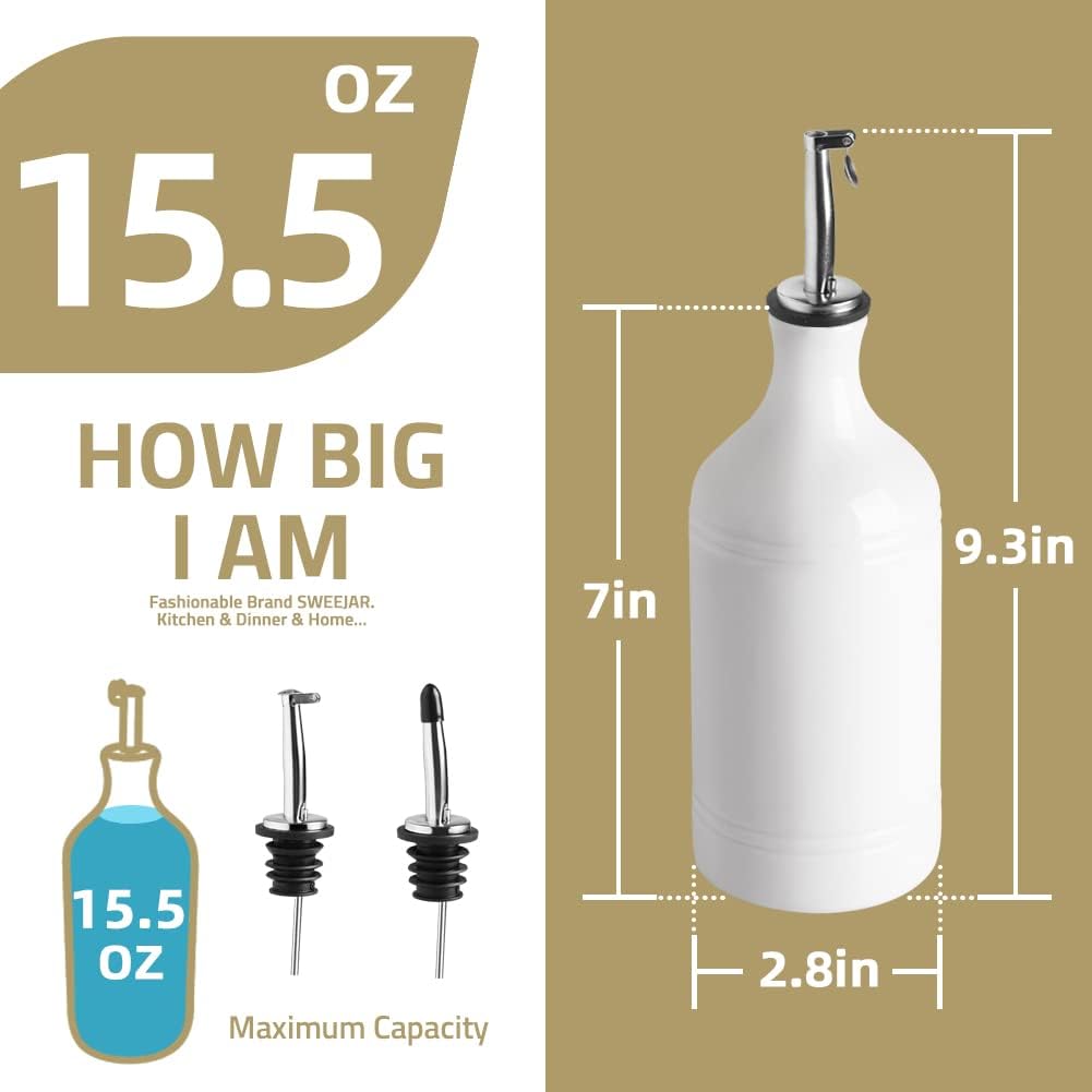 Sweejar Ceramic Olive Oil Dispenser Bottle, Opaque Oil Cruet Protects Oil to Reduce Oxidation, Suitable for Storage Oil, Vinegar, Coffee Syrups & Other Liquids, Pack of 1, 15.5 Fl Oz (Beige)