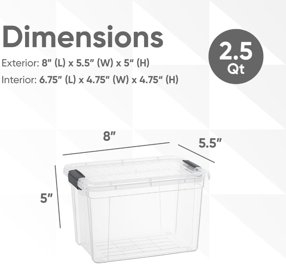 Superio Storage Bins with Lids- 2 Pack, 2.5 Qt Clear Boxes for Organizing, Stackable Plastic Containers- BPA Free, Non-Toxic, Odor Free, Organizer for Home, Office, Dorm