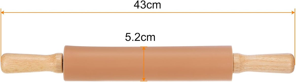 HARFINGTON Silicone Rolling Pins for Baking 16.93 Inch Non-Stick Silicone Surface Wooden Handle Rolling Pin Small Roller Playdough Rolling Pins for Fondant Kitchen Dough Pizza, Brown