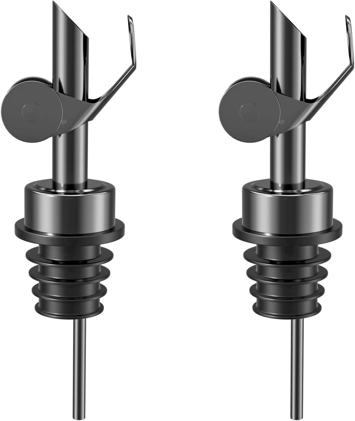 Olive Oil Dispenser Spout, Weighted Liquor Pour Spout, Syrup Dispenser Spout, Stainless Steel Automatic Pour Spouts for Liquor Bottles, Oil Bottles, Vinegar, Syrup and Alcohol 2 Pack Black