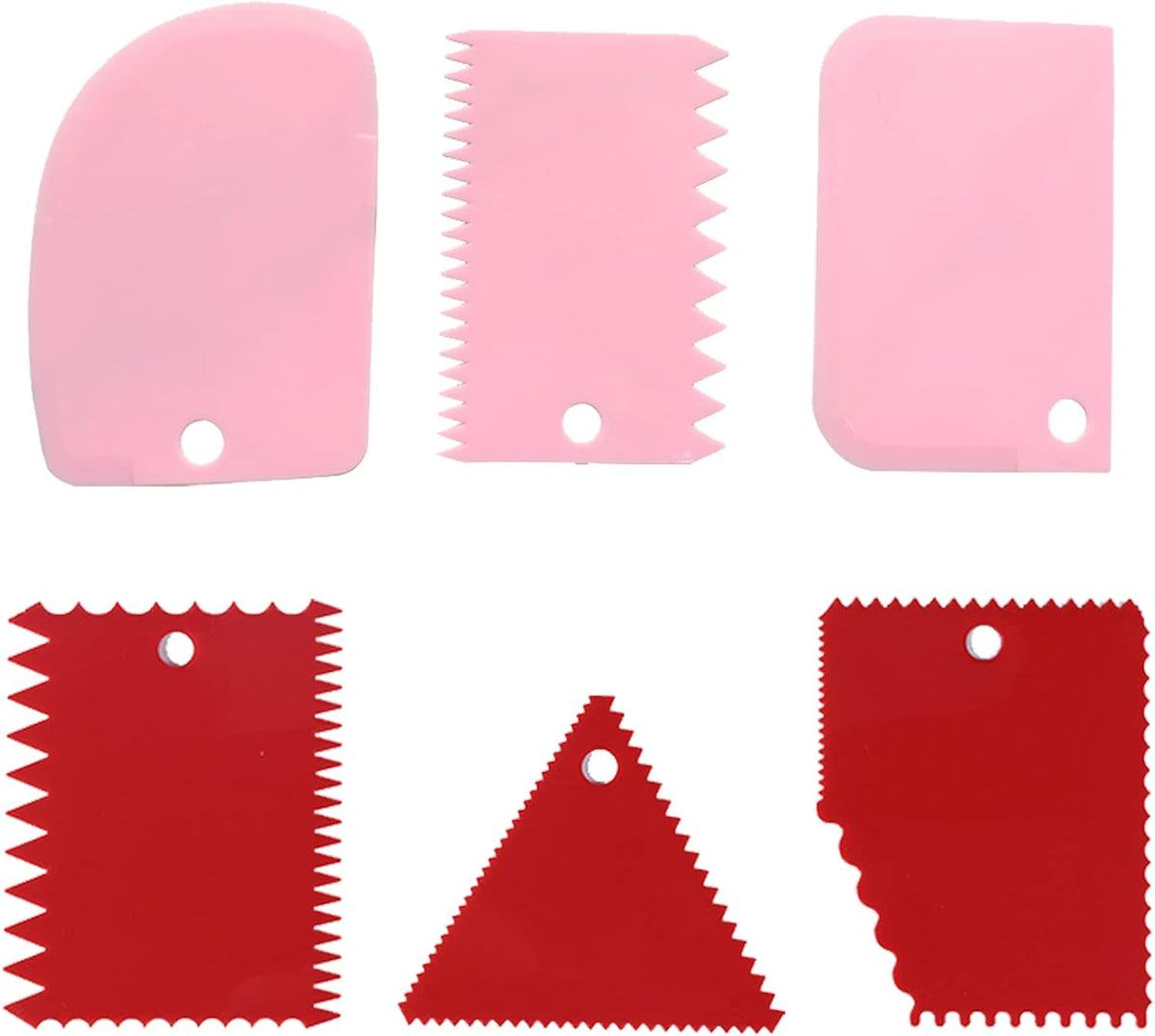Cake Scraper Cake Decorating Comb,Cake Scraper Smoother,Flexible Plastic Dough Scraper For Bread Making,Reusable Pastry Pizza Dough Cutter Tool For Baking Cake Edge Stripe Decorating(6Pcs,Red,Pink)