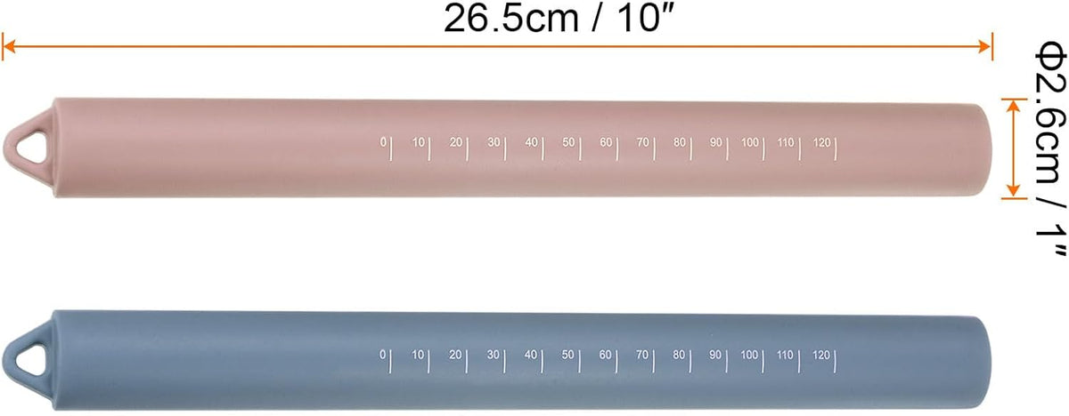 HARFINGTON 2pcs Silicone Rolling Pin 10" Stainless Silicone Surface Non-Stick Stainless Steel Inner Core Dough Roller Kitchen Roller for Baking Pastry Pizza Fondant Bread, Pink,Blue