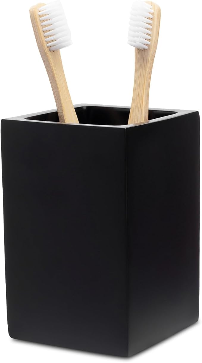 Matte Black Toothbrush and Toothpaste Holder for Bathroom Vanity and Countertop, Square Organizer for Electric Toothbrushes, Floss, Razors, Cotton, and Mouthwash