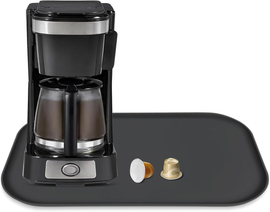 TOHONFOO Silicone Coffee Maker Mat with Lip, 17.4'' x 10.6'' Heavy Duty Coffee Maker Mat for Countertops, Coffee Tray Fit Under Coffee Machine Appliance Automatic Machines Espresso Accessory, Black