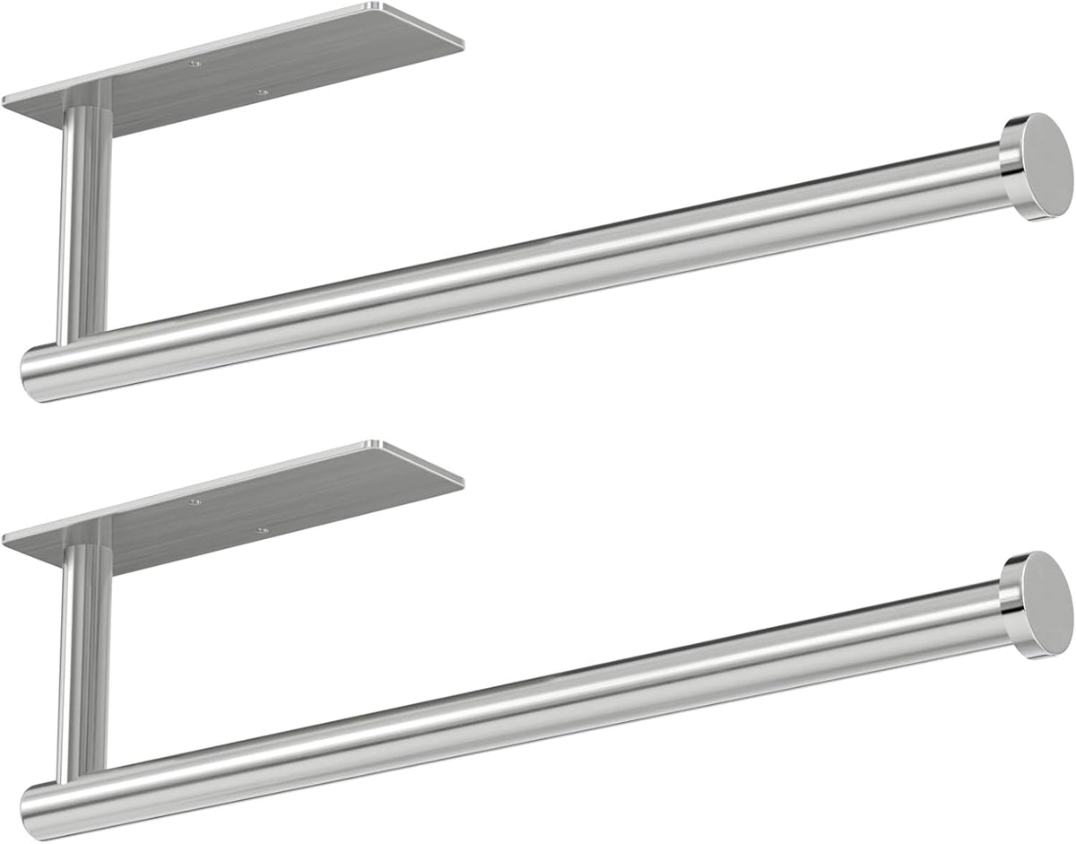 Paper Towel Holder - Self-Adhesive or Drilling, Brushed Nickel Wall Mounted Rack - SUS304 Stainless Steel Kitchen Roll Holder Under Cabinet (2 Pack)