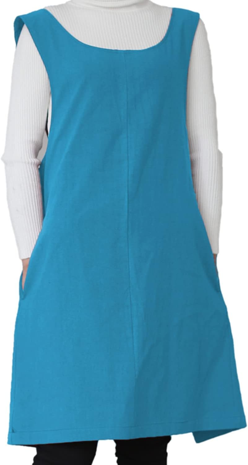 Cotton Linen Japanese Apron Halter Cross Back Bandage X Shape Aprons Two Pockets