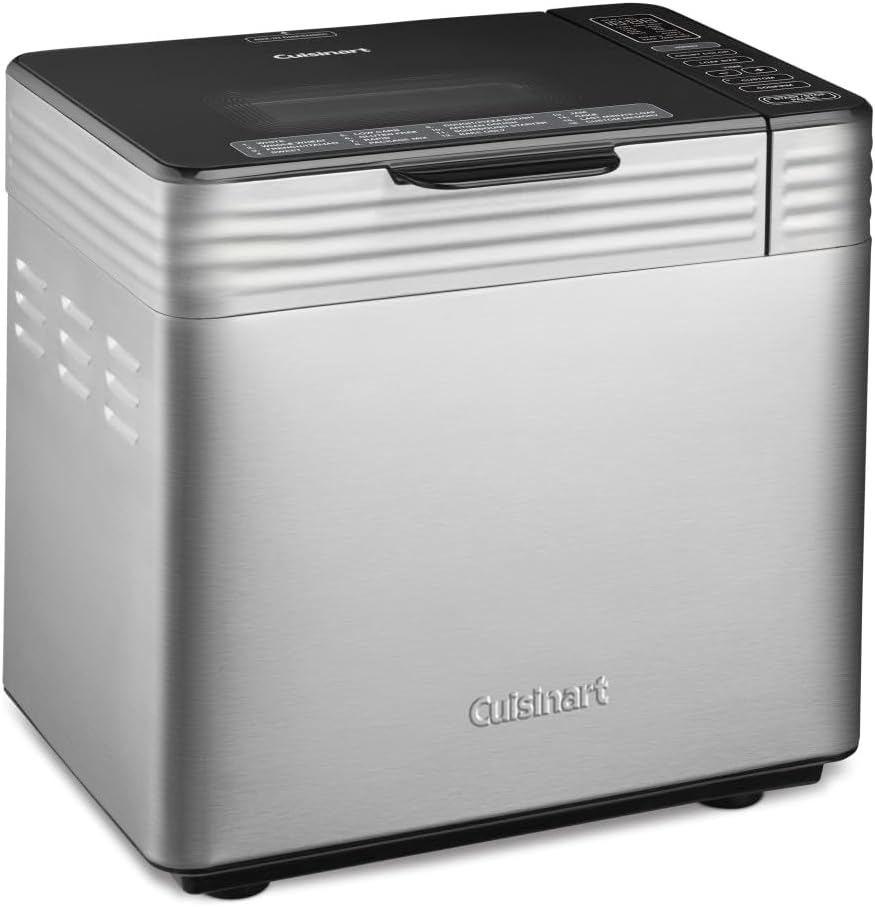 Cuisinart Convection Bread Maker Machine-16 Menu Options, 3 Loaf Sizes up to 2lbs, 3 Crust Colors-Includes Measuring Cup + Spoon & Kneading Hook, CBK-210, 12.25" x 8.85" x 13", Stainless Steel