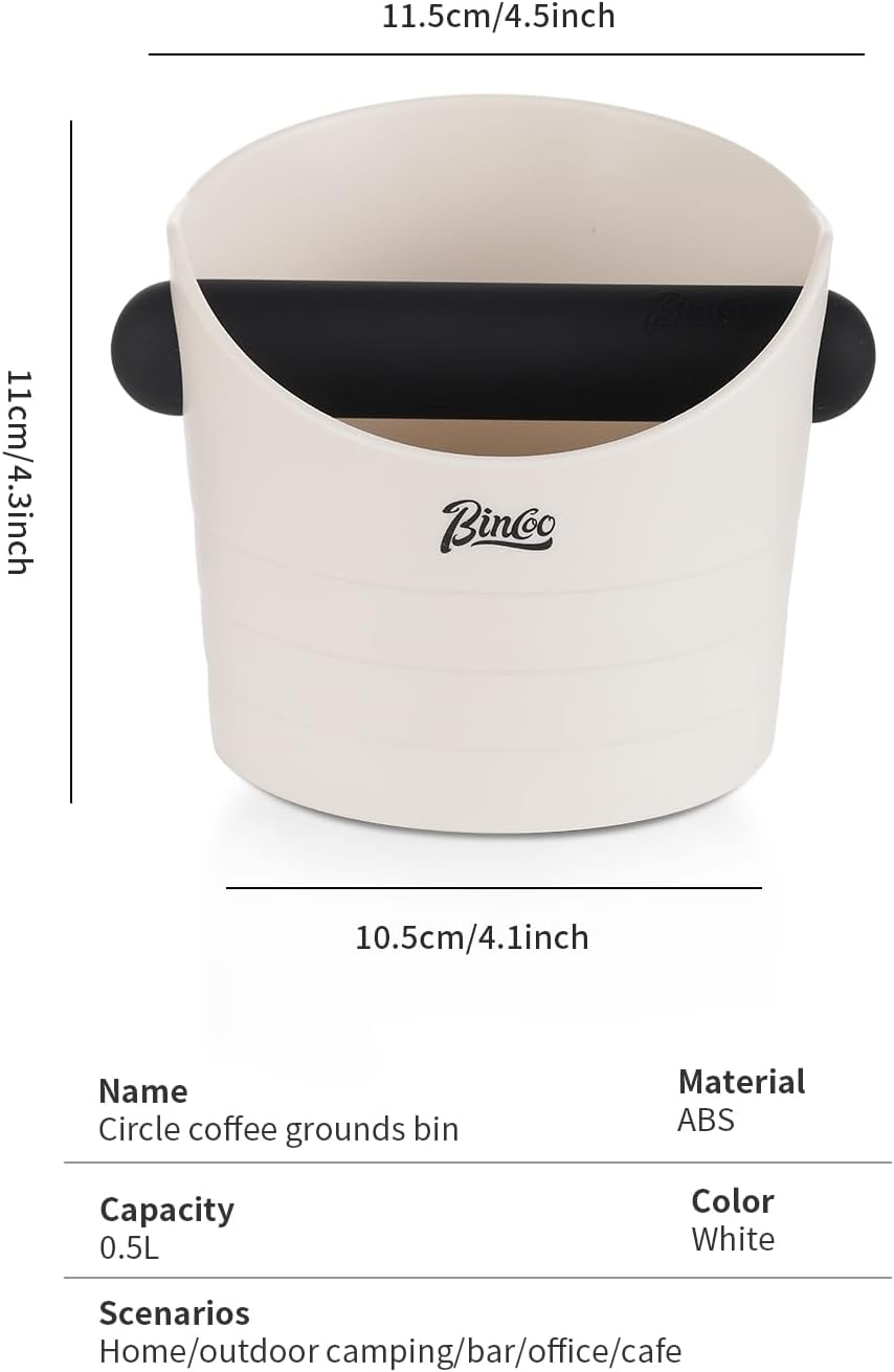 Bincoo Small Coffee Knock Box 4.5 Inch - Espresso Accessories for Coffee Grounds Container - Multifunctional, Suitable for Home & Bar.(White)