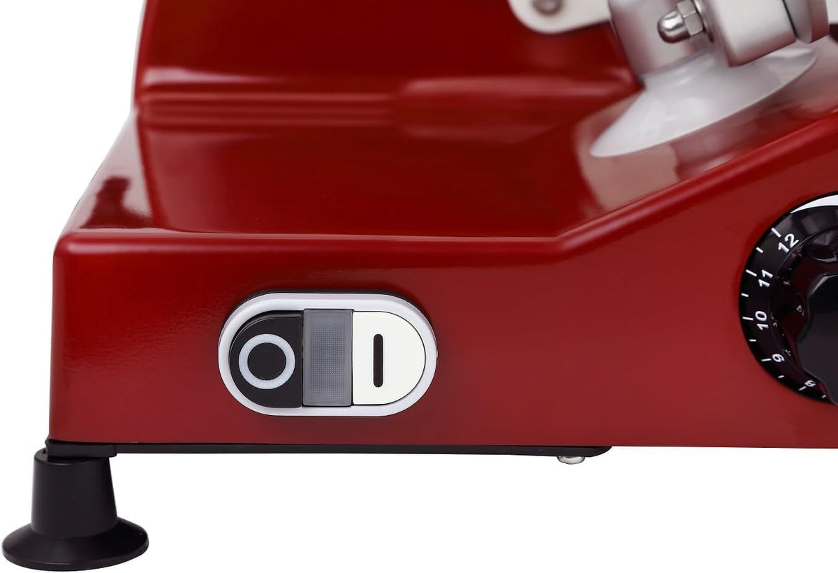 10" Premium Chromium-plated Steel Blade Electric Deli Meat Cheese Food Slicer with Serving Plate Commercial and for Home use 240W Classic Red