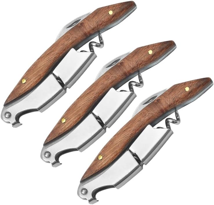 Professional Waiter Corkscrew Wine Key for Bartenders Set of 3,With Long Rosewood Handle Stainless Steel Handle Wine Opener for Bar Restaurant Waiters, Sommelier, Bartend (Long Rose Wood 3 Packs)