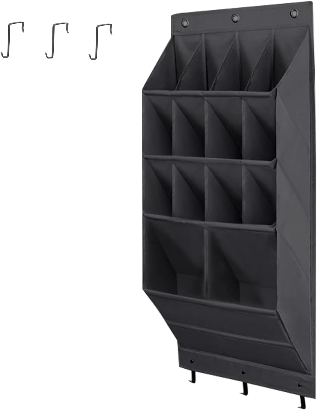 Over the Door Shoe Organizer, 14 Pockets Hanging Shoe Storage Rack with Large Deep Pockets, Oxford 600D Fabric Grey Shoe Storage Rack with 6 hook for Shoes, Slipper,Home Accessories etc