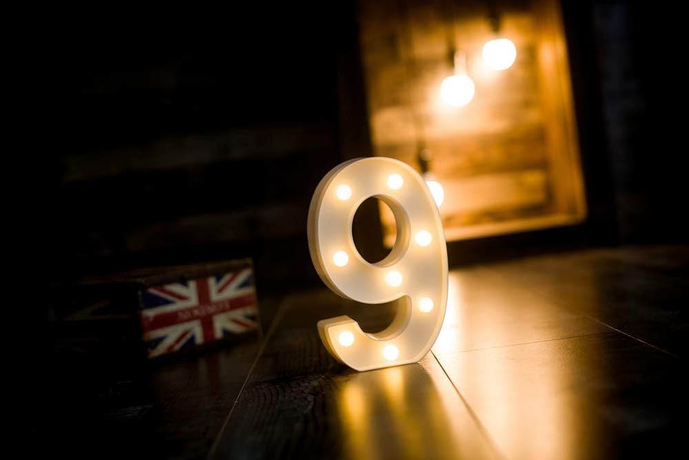 Foaky Decorative Led Marquee Light Up Number, Marquee Light Up Number Sign for Night Light Wedding Birthday Party Christmas Home Bar Decoration Number(9)