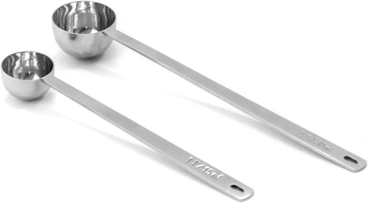 2Pcs Coffee Scoop Spoon - 1 Tbsp (15ml) & 2 Tbsp (30ml) Measuring Tablespoon - Stainless Steel Coffee Measuring Spoon - Long Handle Measuring Spoons for Ground Coffee, Loose Tea and Powder