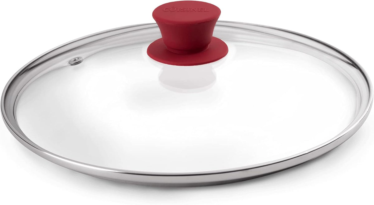 Glass Lid with Steam Vent Hole - 10"-Inch/25.4-cm - Compatible with Lodge Cast Iron Skillet Pan - Fully Assembled Universal Replacement Cover - Tempered and Oven Safe - Reinforced Stainless Steel Rim