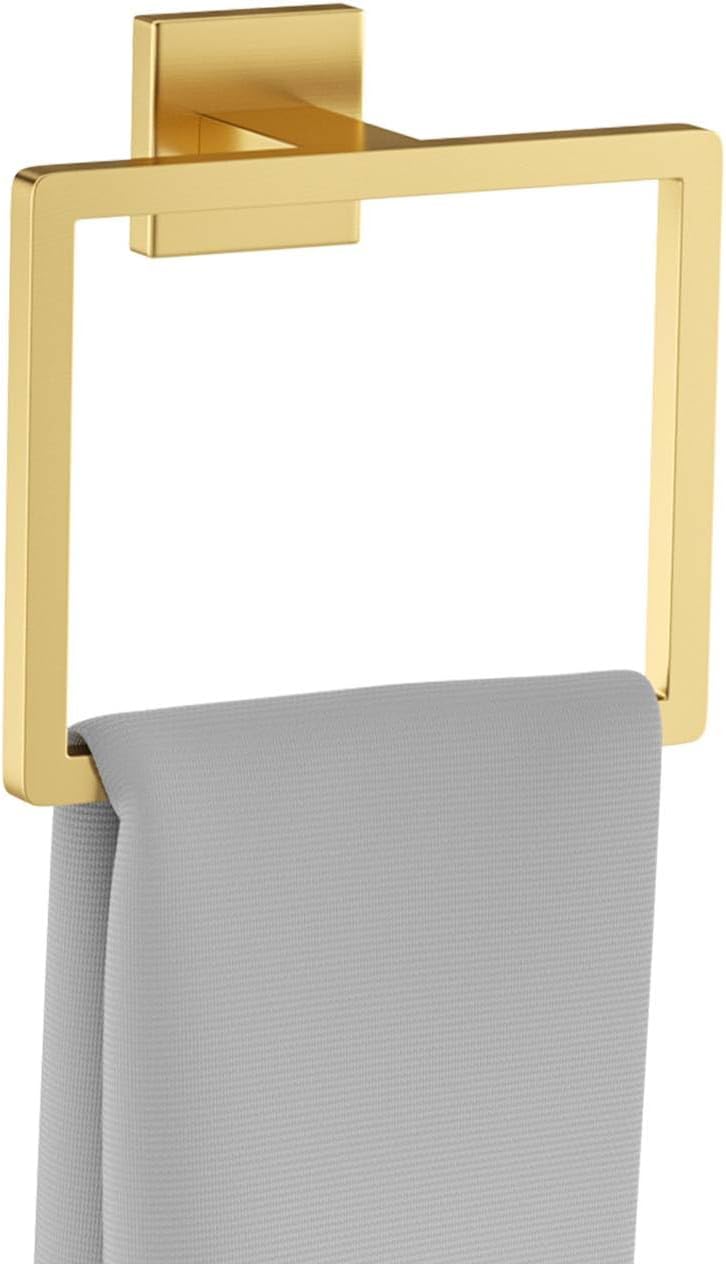 Brushed Gold Towel Ring,Square Hand Towel Holder,Towel Hanger, Bathroom Hardware Accessories,SUS 304 Stainless Steel Wall-Mounted