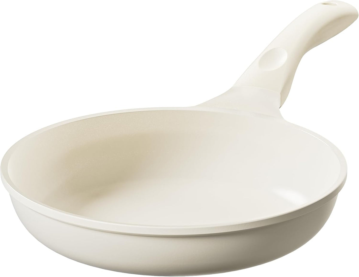 Redchef Ceramic Frying Pan, Small Nonstick Frying Pan, Non Stick Pans for Eggs & Omelets, PFOA & PFAS-Free, Fast & Even Heat, Compatible with All Cooktops, Dishwasher Safe, Beige White, 9.5"