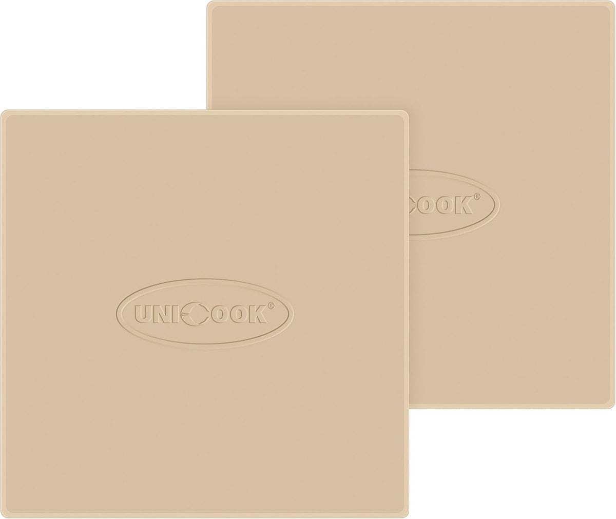 Unicook 2 PCS Pizza Stones Set, 12 Inch Square Pizza Stone for Oven and Grill, Cordierite Baking Pan for Crispy Crusts, Thermal Shock Resistant, Including Dough Scraper