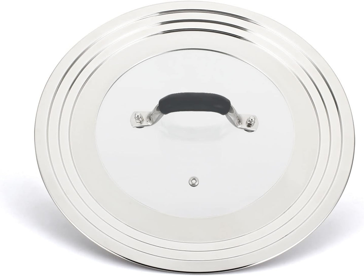 Universal Pans Pots Lid Cover Fit All 8.25 Inch to 12 Inch Pots/Pans/Woks Stainless Steel and Glass Lid with Heat Resistant Knob, Black