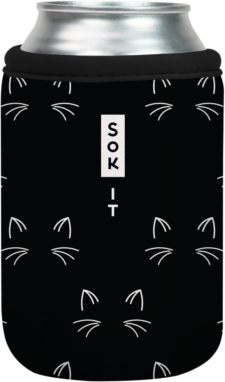 Sok It CanSok Sleeve for Beer & Soda Insulated Neoprene Cover (Mystical Meows, 12oz Can Sleeve)
