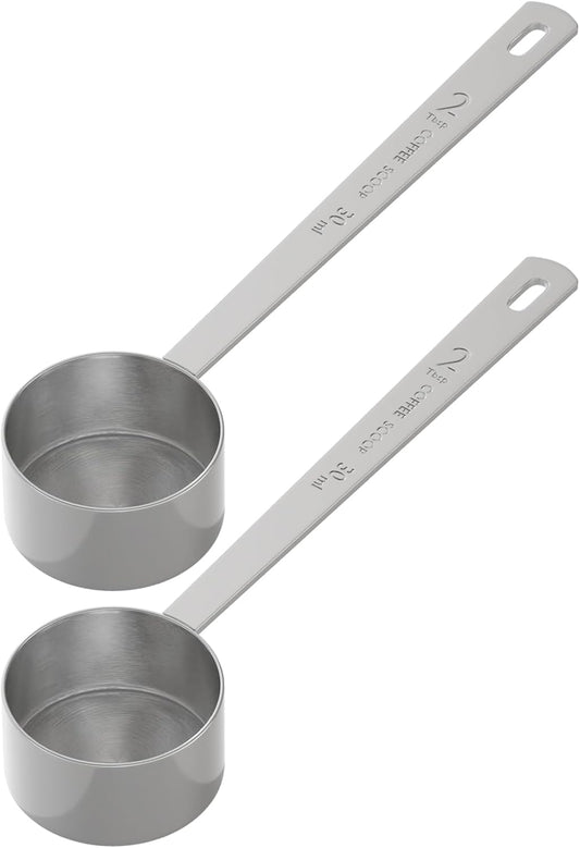 2PCS 2 Tablespoon Coffee Scoop, Long Handle Measuring Spoon, Two tbsp (30ml, 1/8cup) Stainless Steel Scooper
