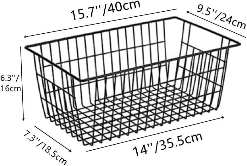 Slideep Farmhouse Metal Wire Basket, Fridge Freezer Storage Organizer Bins with Handles for Kitchen Cabinets, Pantry, Closets, Bedrooms, Bathrooms, Black 3 Pack
