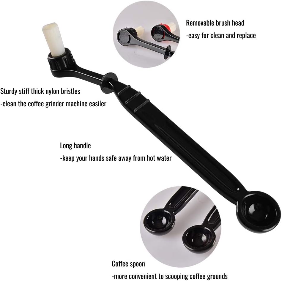 Espresso Machine Cleaning Brush Kit - CAFEMASY 2 Pieces Coffee Cleaning Brush with Spoon and 2 Pieces Detachable Brush Head for Coffee Grinder and Espresso Cleaning