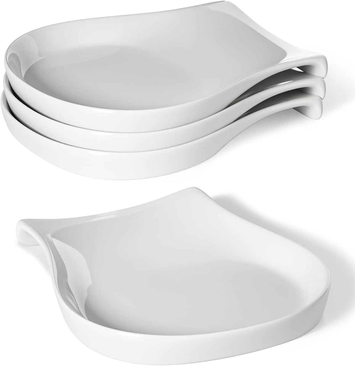 Porcelain Spoon Rest for Kitchen Counter Ceramic Small, 4.5 Inches Ladle Rest, Spoon Holder for Stove Top, Spatula Accessories for Countertop, Set of 4, White