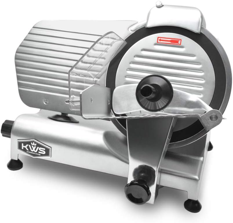 KWS MS-10NT 320W Motor Electric Meat Slicer 10-Inch with 304 Stainless Steel coated with Teflon Blade, Frozen Meat/Cheese/Food Slicer Low Noise Commercial and Home Use [ ETL, NSF Certified ]