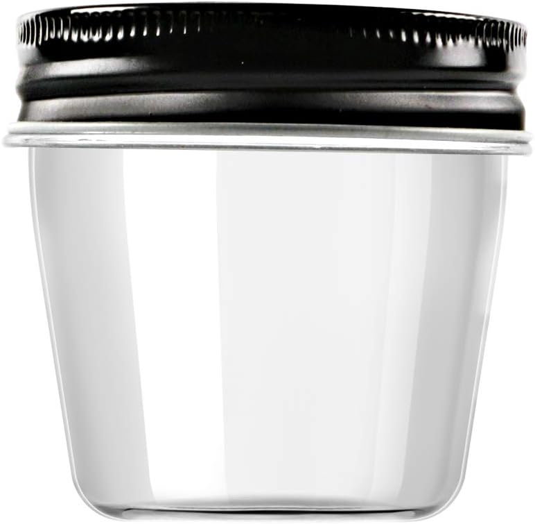 Novelinks 4 Ounce Plastic Jars with Black Lids - Refillable Round Clear Containers for Kitchen & Household Storage - BPA Free (40 Pack)
