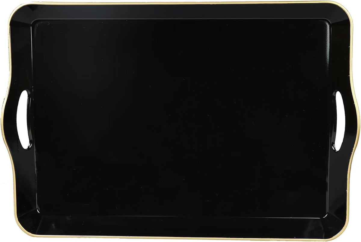 Spsyrine Large Black Serving Tray with Handles, Plastic Decorative Tray for Coffee Table, Ottoman, Bathroom, Home Decor 17.3"*11.8"*2"