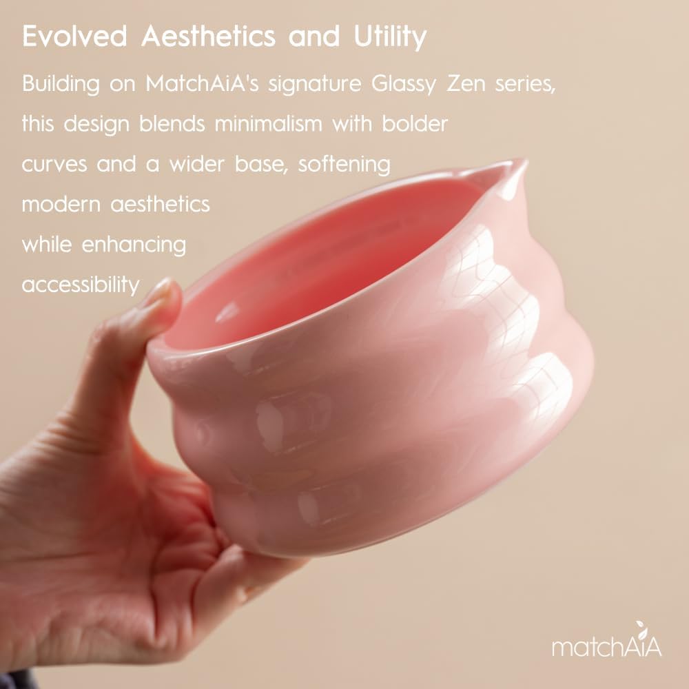 8 Pcs Matcha Set - Ceramic Bowl, Bamboo Whisk with Holder, Canister, Sifter, Schima Spoon, Spoon Rest and Tea Towel, Complete Kit for Traditional Matcha and Modern Lattes (Pink)