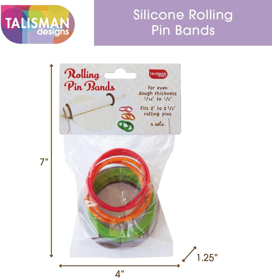 Talisman Designs Silicone Rolling Pin Bands | 8 Piece Set | Ensure Dough Thickness | Baking Accessories | Rolling Pin Thickness Rings