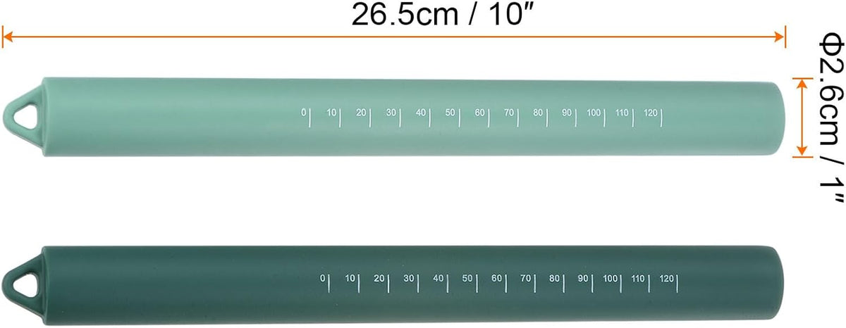 HARFINGTON 2pcs Silicone Rolling Pin 10" Stainless Silicone Surface Non-Stick Stainless Steel Inner Core Dough Roller Kitchen Roller for Baking Pastry Pizza Fondant Bread, Green,Dark Green