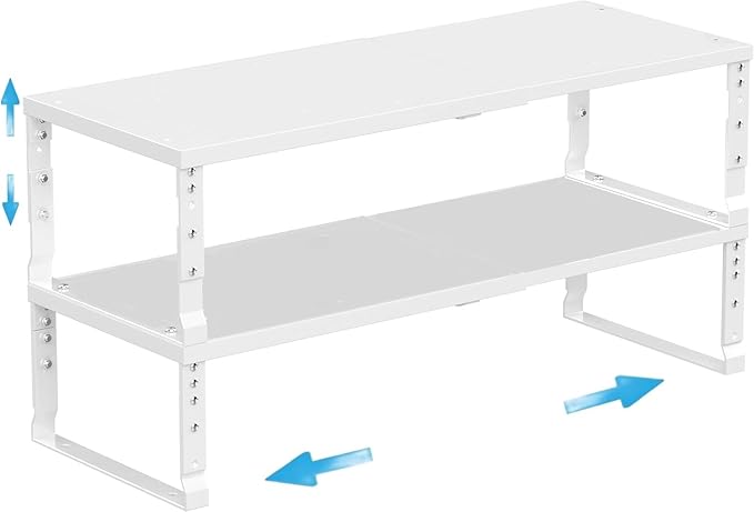 Expandable Spice Rack Organizion for Kitchen Cabinet, Seasoning,Bathroom Organizer Display Shelf, Stackable Multi-Purpose Shelves.Easy-to-Install（2Packs/White,Medium