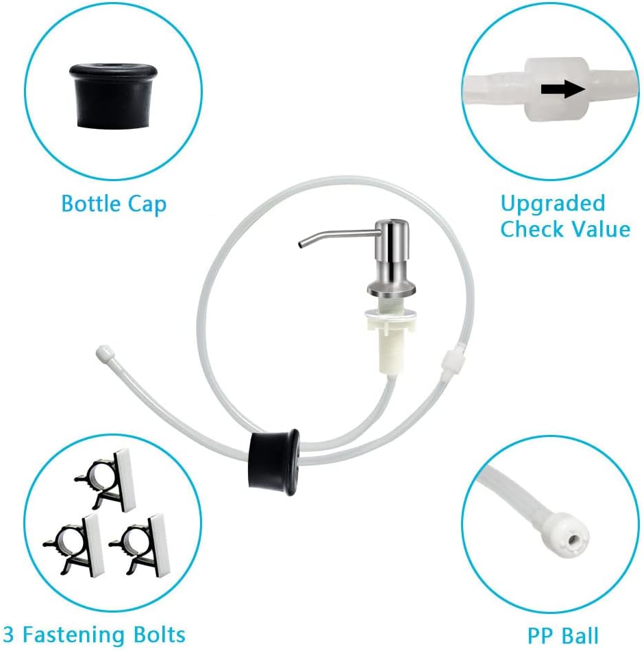 Soap Dispenser for Kitchen Sink, Brushed Nickel Countertop Soap Dispenser Pump, 47" Silicone Extension Tube Connect to The Soap Bottle Directly, Say Goodbye to Frequent Refills (Brushed Nickel)