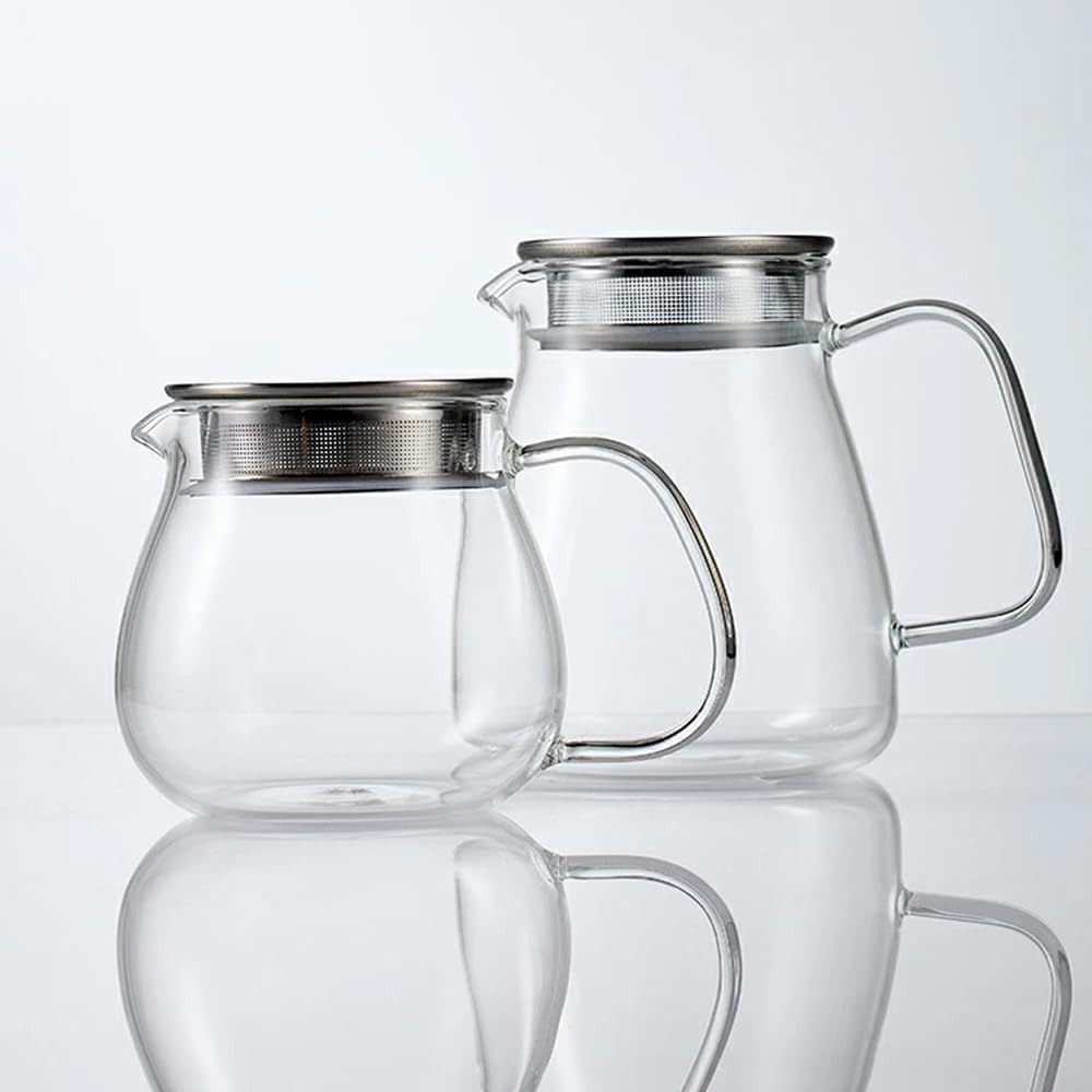 IwaiLoft Glass Teapot with Removable Stainless Steel Filter Lid Stovetop & Microwave Safe Borosilicate Glass Kettle for Loose Leaf, Blooming Tea And Coffee Sharing (15OZ)