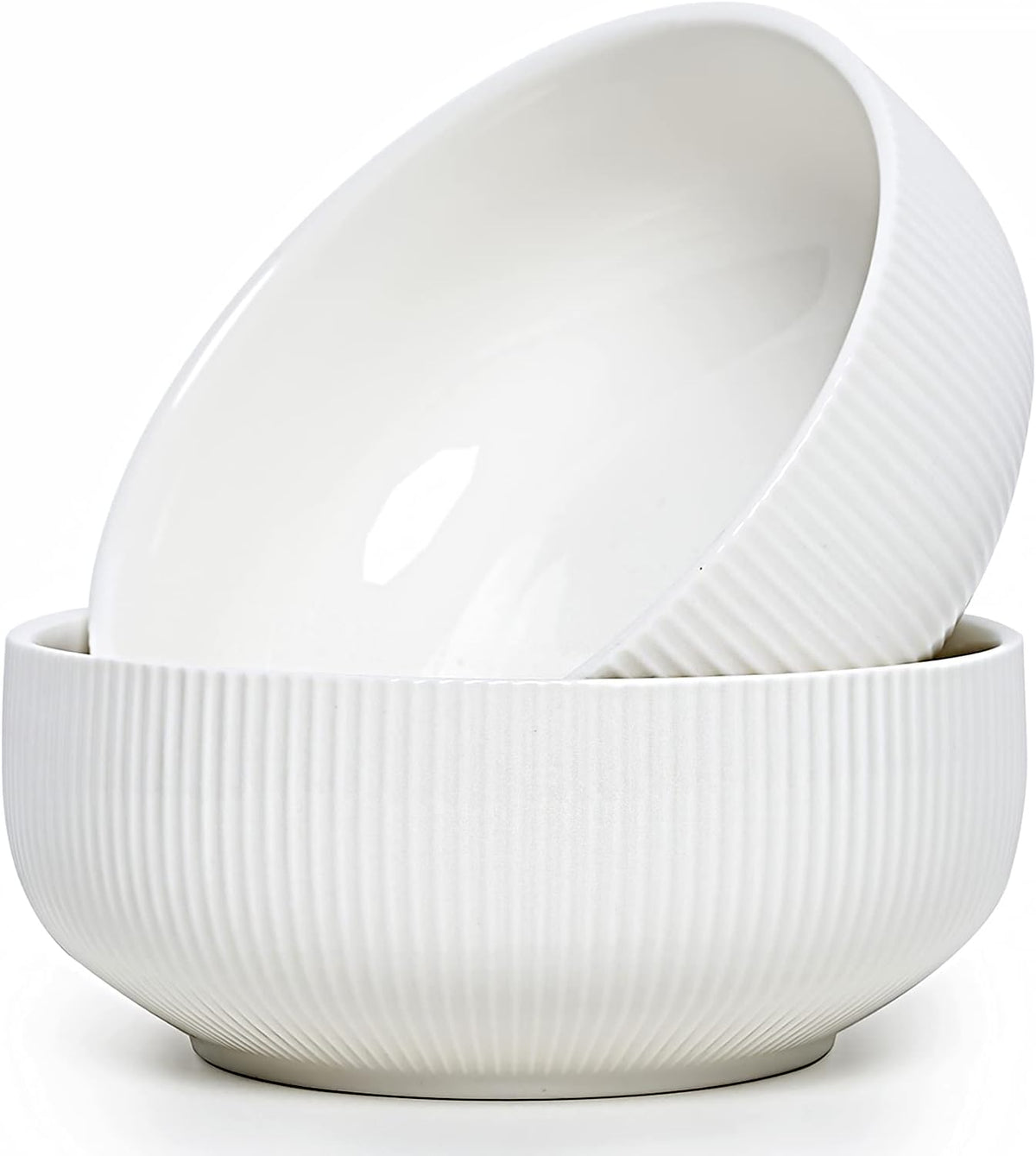 getstar Salad Bowl, 8 inch 60 oz Large Serving 2 Packs Ceramic Bowl Set, Microwave & Freezer Safe, Bowl Set of 2 For Fruit Soup Pasta Popcorn (White)